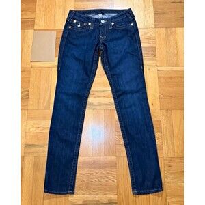 True Religion Women’s Juniors Skinny Jeans Dark Wash Low Rise Flap Pocket Y2K
